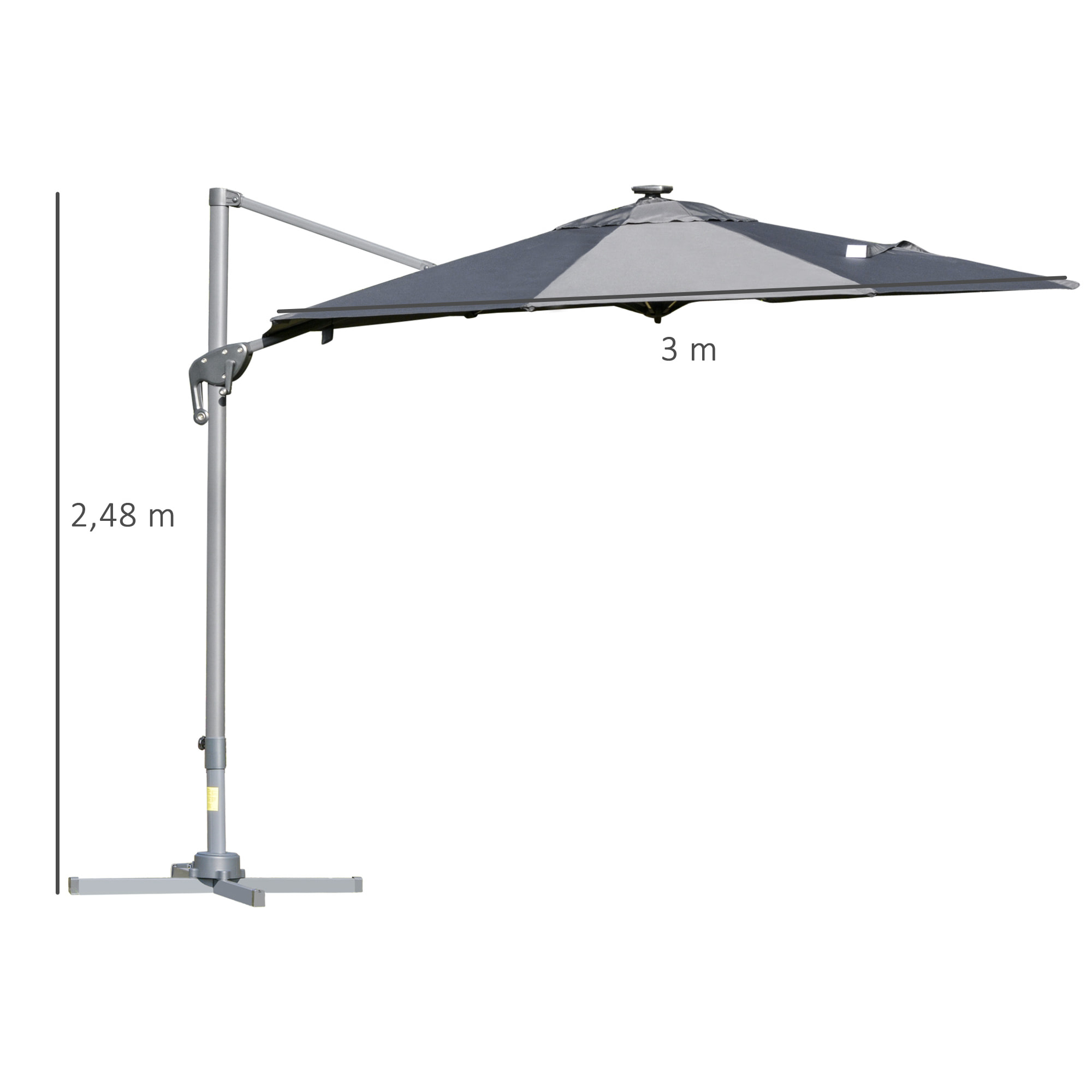 Parasol déporté octogonal parasol LED inclinable pivotant manivelle piètement acier dim. Ø 3 x 2,48H m gris