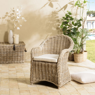 KALLY - Fauteuil en kubu avec coussin d'assise blanc