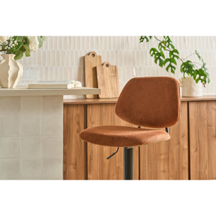 Tabourets de bar relevables design en tissu effet velours texturé terre brûlée et métal noir BARNET (lot de 2)