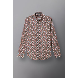 Camicia Uomo 2bottoni Button Down Doppio Collo Slim Popeline Stampato Rosa Cipria Piombo