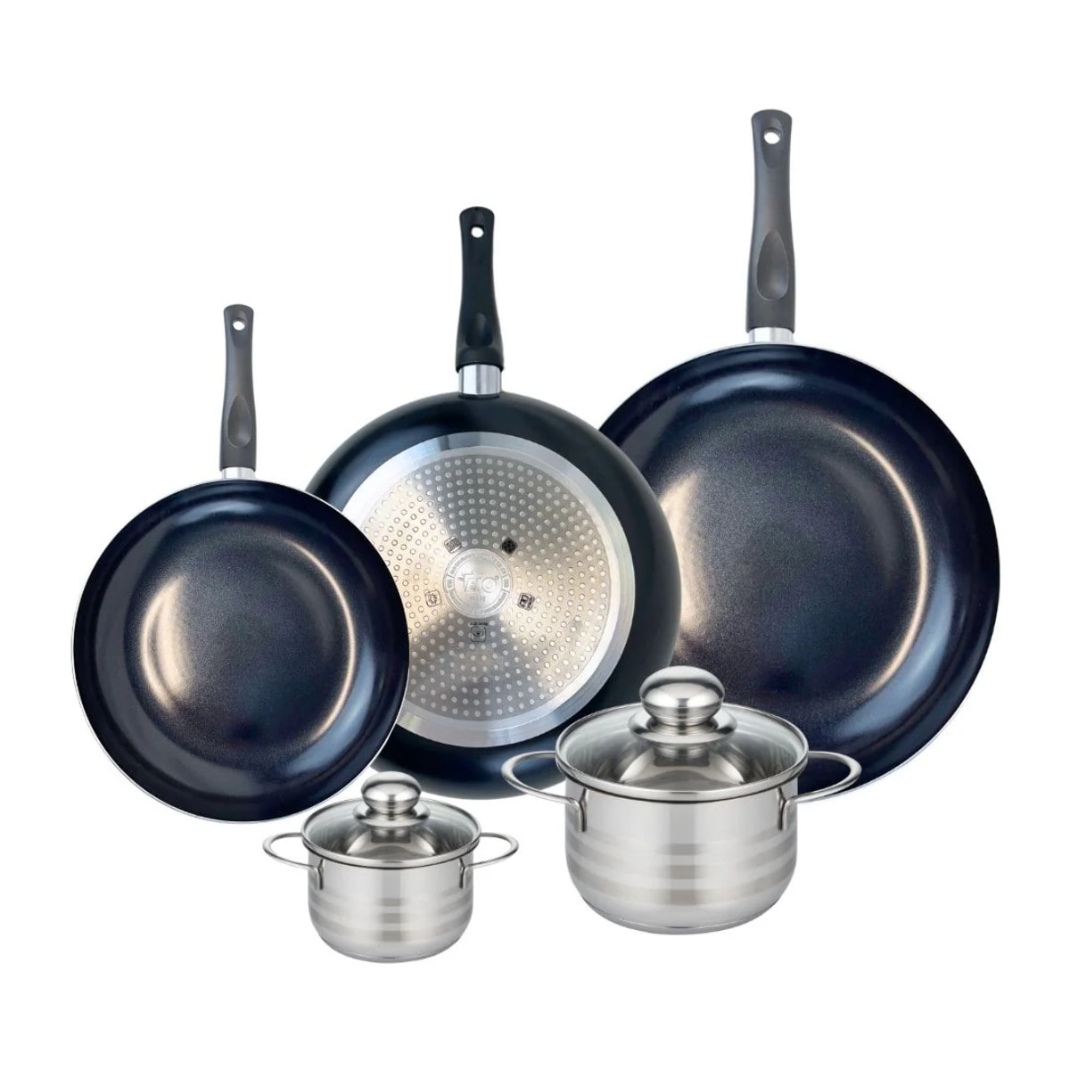 Ensemble de 3 Poêles de cuisson 24, 28 et 32 cm et 2 faitouts 12 et 16 cm Elo Prima Brillant