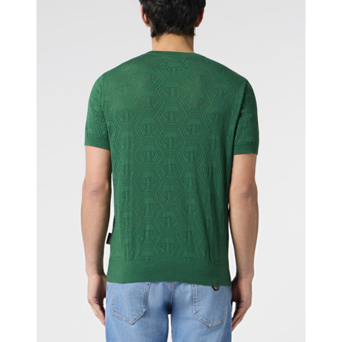 PHILIPP PLEIN Round Neck T-Shirt Openwork Monogram