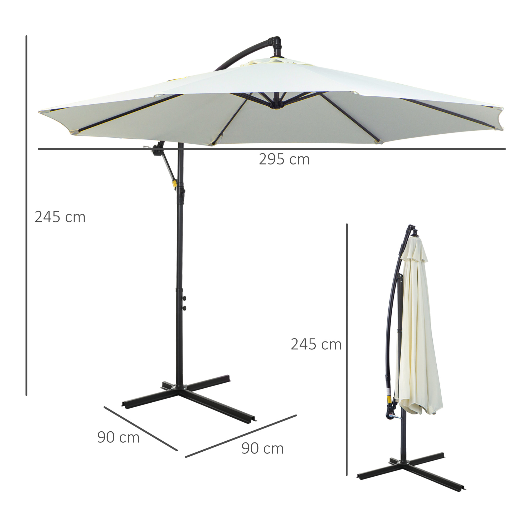 Sombrilla de Jardín Ø300x250 cm Parasol Excéntrico Inclinable con Manivela Crema