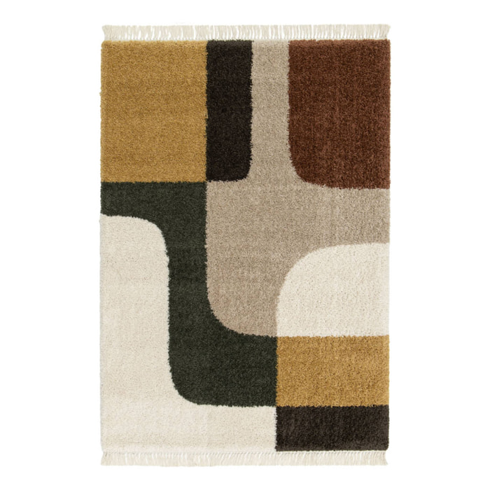 Tapis intérieur shaggy motif géométrique multicolore avec franges Will 120x170cm
