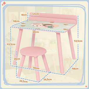 Mesa y Silla Infantiles de 2 Piezas Mesa Infantil con Silla y Estante para Libros Escritorio para Niños de +3 Años para Sala de Juegos Rosa