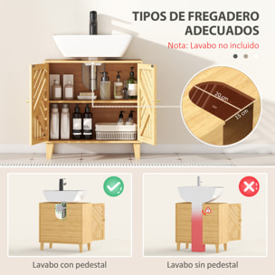 Mueble bajo Lavabo de Bambú Mueble de Baño con 2 Puertas Lamas y Estante Ajustable Armario de Baño para Lavabo sin Pedestal Estilo Nórdico 60x30x60 cm Natural