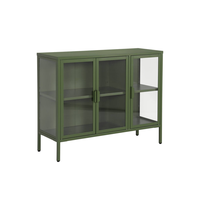 Buffet industriel métal et verre trempé 3 portes 100cm ARKANSAS