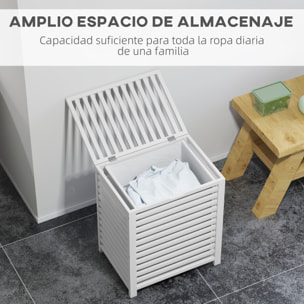Cesto para Ropa Sucia de Bambú Capacidad de 55L Cesta para la Colada con Tapa 2 Asas y Bolsa Extraíble Forma Rectangular 50x36x60 cm Blanco