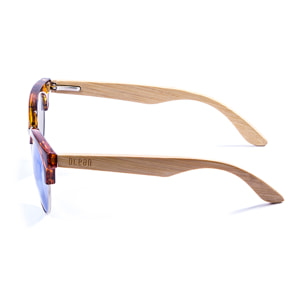 Gafas de sol OCEAN MEDANO - Frontal demi marrón y patillas de bambú / Revo azul