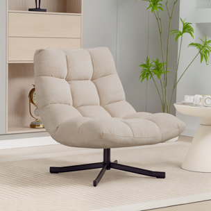 Sillón Giratorio Moderno, Butaca de Salón con Base de Cruz, Tapizado en Chenilla Impermeable, Asiento Extra Ancho y Patas de Acero, Sillón Relax para Sala de Estar, Dormitorio, Blanco Crema