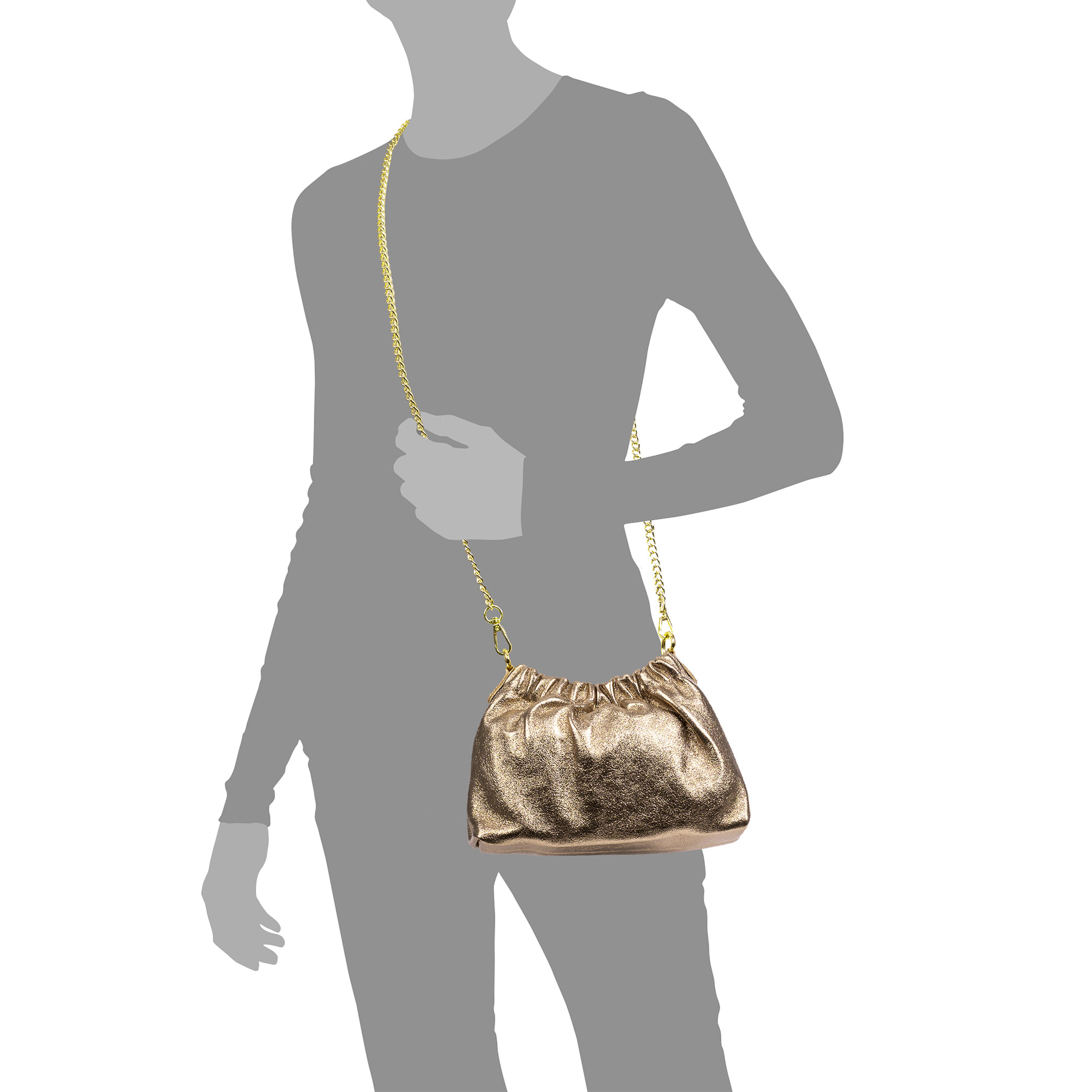 Ascea borsa a tracolla in pelle autentica laminata con tracolla in metallo