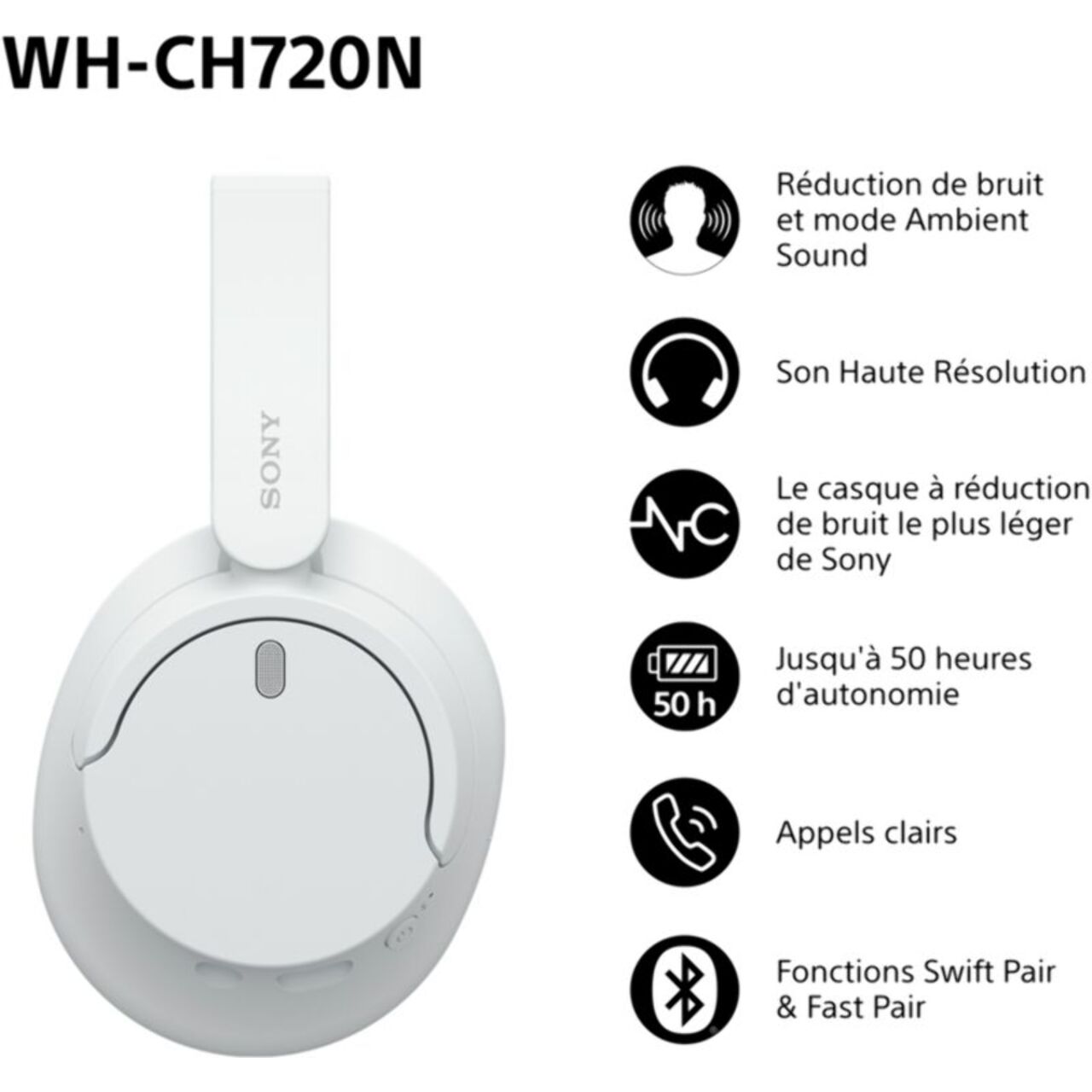 Casque SONY WH-CH720N Blanc