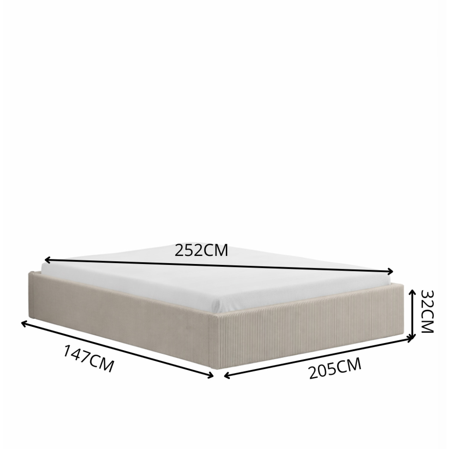 ABATE Lit avec coffre de rangement 140x190cm velours côtelé beige