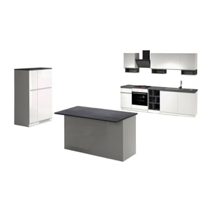 Cucina completa Dantenucc, Set da cucina modulabile, Cucina componibile con più elementi, 100% Made in Italy, Bianco lucido e Ardesia