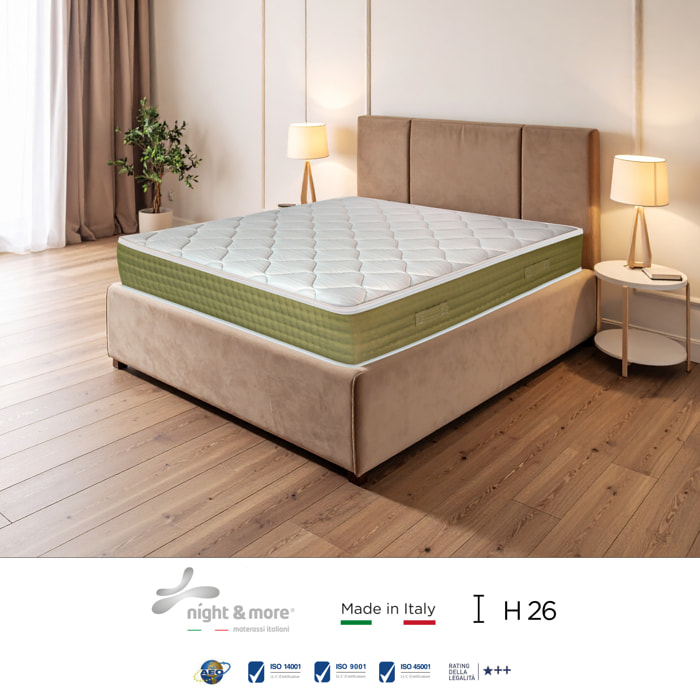 "Elegance Spring" H26 cm 140x190 2 guanciali Memory OMAGGIO a molle insacchettate indipendenti ,7 zone a portanza differenziata arrotolato
