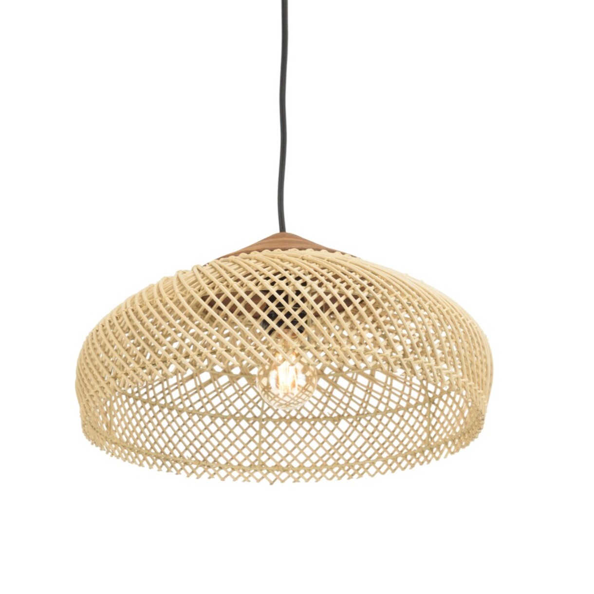 SIXTINE - Suspension 40x40cm en rotin couleur naturelle et teck recyclé