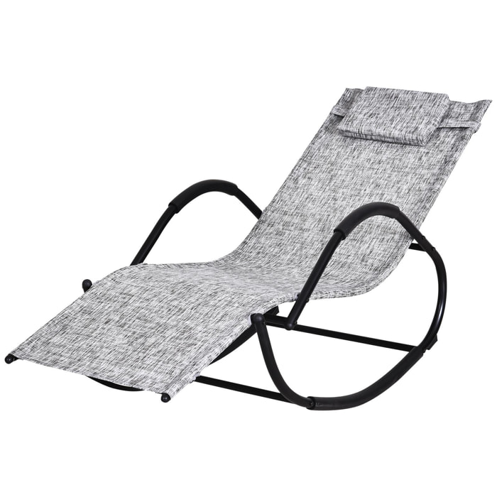 Chaise longue à bascule rocking chair design contemporain dim. 160L x 61l x 79H cm métal textilène gris chiné