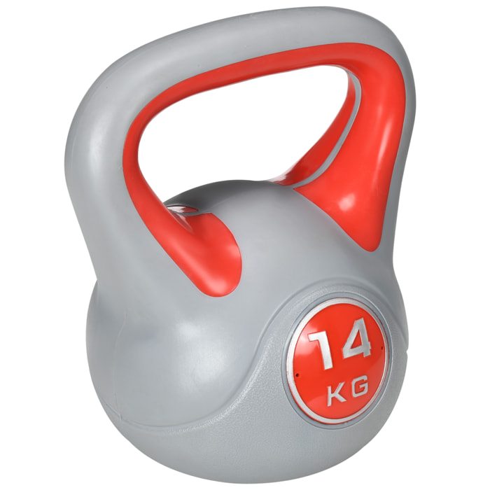 Pesa Rusa 14 kg Kettlebell Revestimiento de PU y Relleno de Arena Mango Ancho para Entrenamiento Culturismo en Casa Gimnasio 26x18x32 cm Rojo y Gris