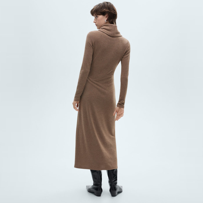 Vestido punto cuello vuelto Gino - marrón