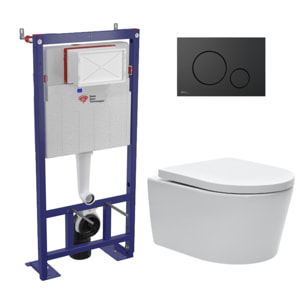 Pack WC bâti-autoportant + WC SAT sans bride fixations invisibles + Abattant softclose + Plaque noir mat (SMART-SATrimless-M678)