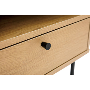 Table de chevet avec rangements finition bois clair chêne et métal noir PERNELLE