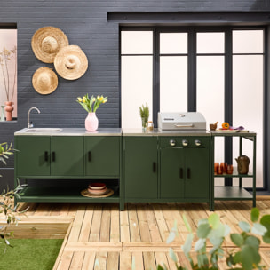 Cuisine d'extérieure 3 modules avec barbecue gaz 3 brûleurs sur pieds, thermomètre NAXOS BARBECUE GAZ + 2 MODULES