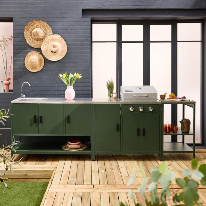 Cuisine d'extérieure 3 modules avec barbecue gaz 3 brûleurs sur pieds, thermomètre NAXOS BARBECUE GAZ + 2 MODULES