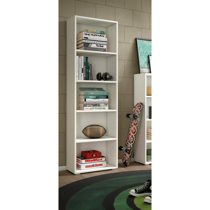 Libreria Allevien, Biblioteca a 4 ripiani regolabili, Scaffale per libri, Mobile da parete con ripiani, 100% Made in Italy, 60x30h195 cm, Bianco
