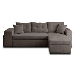 California - canapé d'angle réversible 4 places - convertible avec coffre, étagère et poufs - en velours texturé - Gris