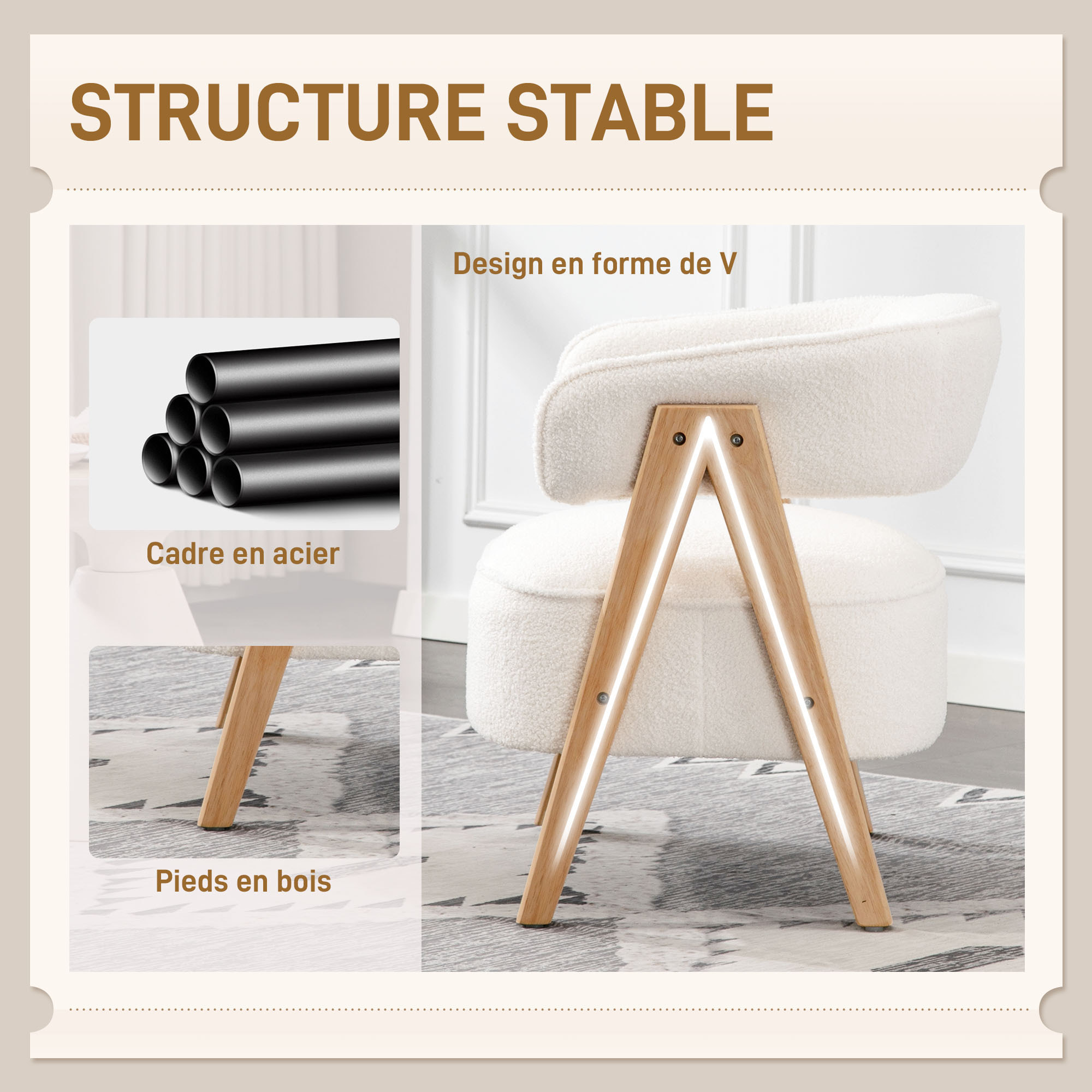 Fauteuil relax design bouclette - dossier enveloppant grand confort - bois blanc