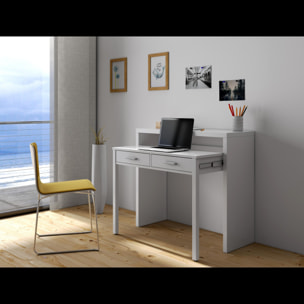 Scrivania Allungabile Con 2 Cassetti Scrittoio Ufficio Cameretta Salvaspazio Estensibile Design Arredo Casa 98.5 x 36 x 87.5 cm Bianco