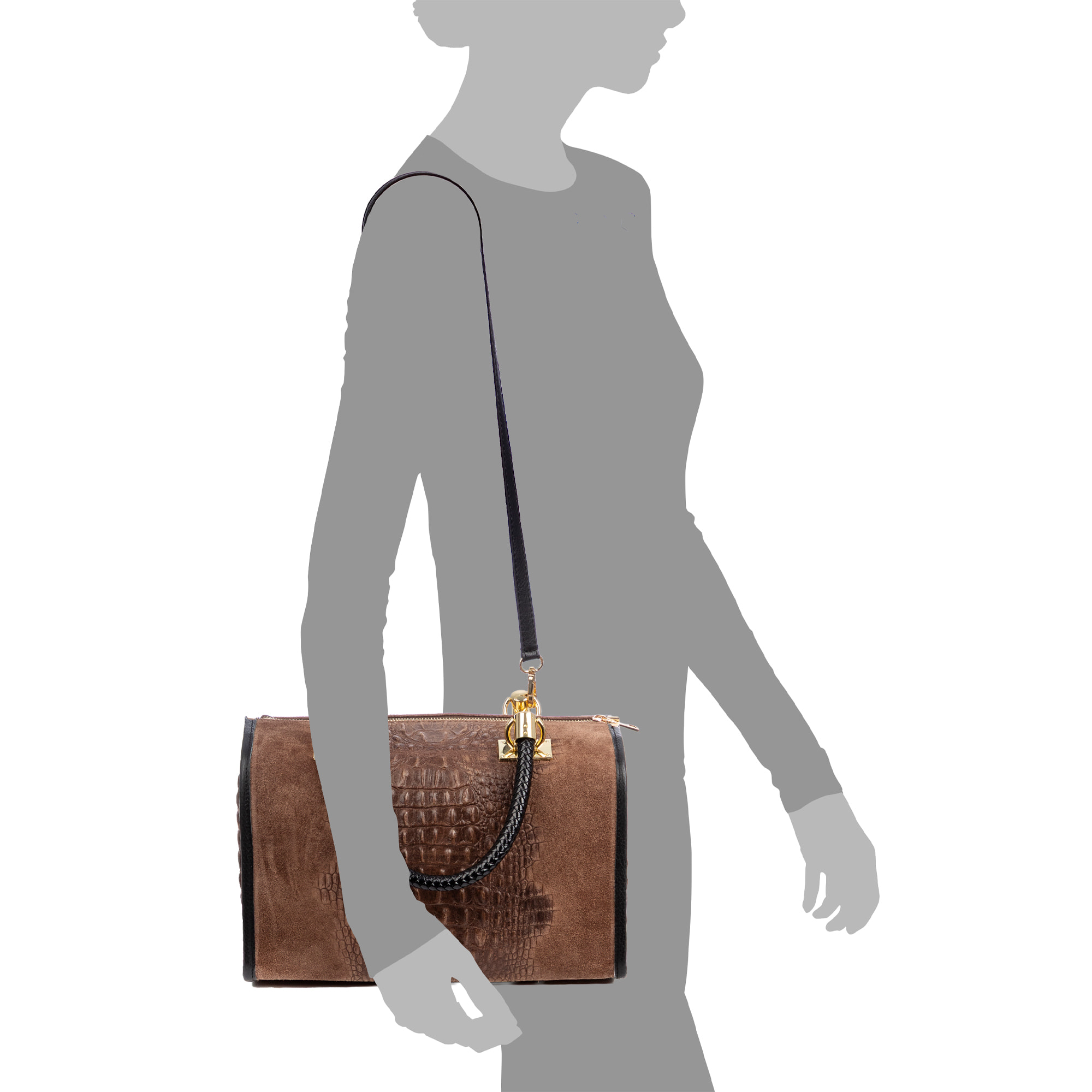 Borsa tote da donna Anacapri. Vera pelle scamosciata con stampa coccodrillo.