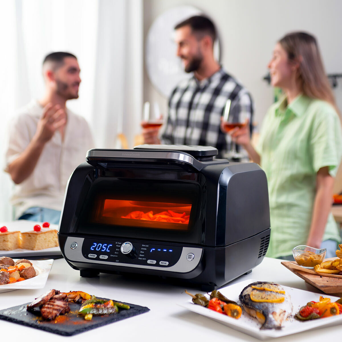 Friggitrice ad Aria con Grill, Accessori e Ricettario InnovaGoods Fryinn 12-in-1 6000 Nero Acciaio 3400 W 6 L