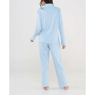 Pijama mujer suave tejido con estampado de pequeños topos, escote abierto con botones, manga larga y pantalón largo