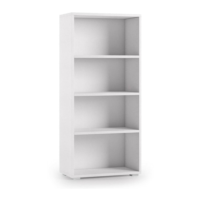 Libreria Aky, Biblioteca a 3 ripiani regolabili, Scaffale per libri, Mobile da parete con ripiani, 100% Made in Italy, 60x30h130 cm, Bianco
