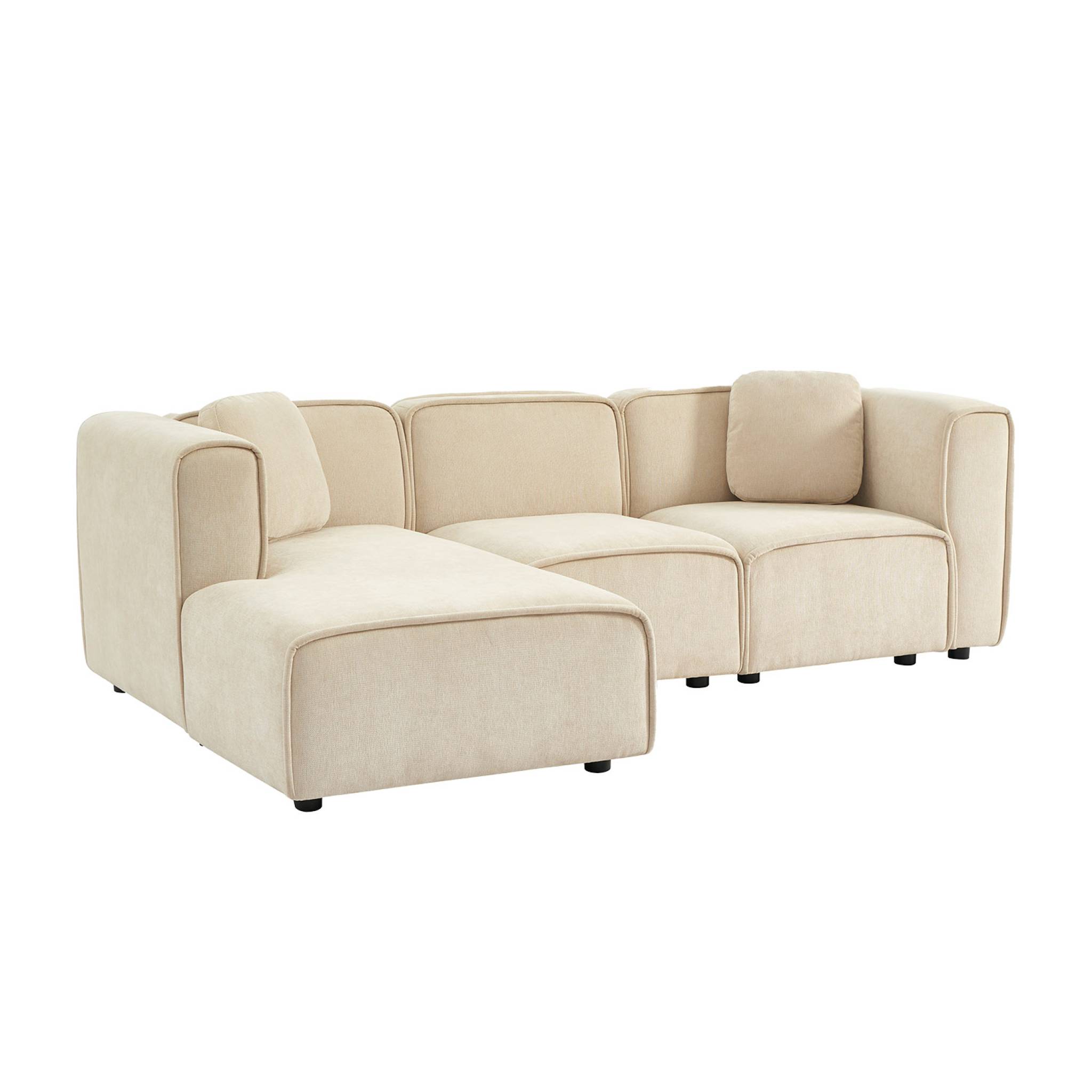 Canapé d'angle gauche 3 places tissu beige 2 coussins carrés L 230 x P 145 x H 70 cm - Lester