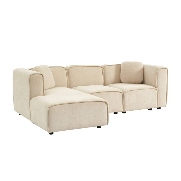 Canapé d'angle gauche 3 places tissu beige 2 coussins carrés L 230 x P 145 x H 70 cm - Lester