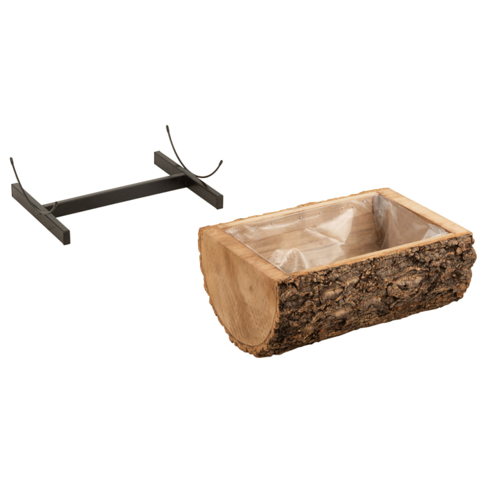 J-Line cache-pot 1/2 Tronc Paulownia - bois/métal - naturel/noir - small - Ø 31 cm
