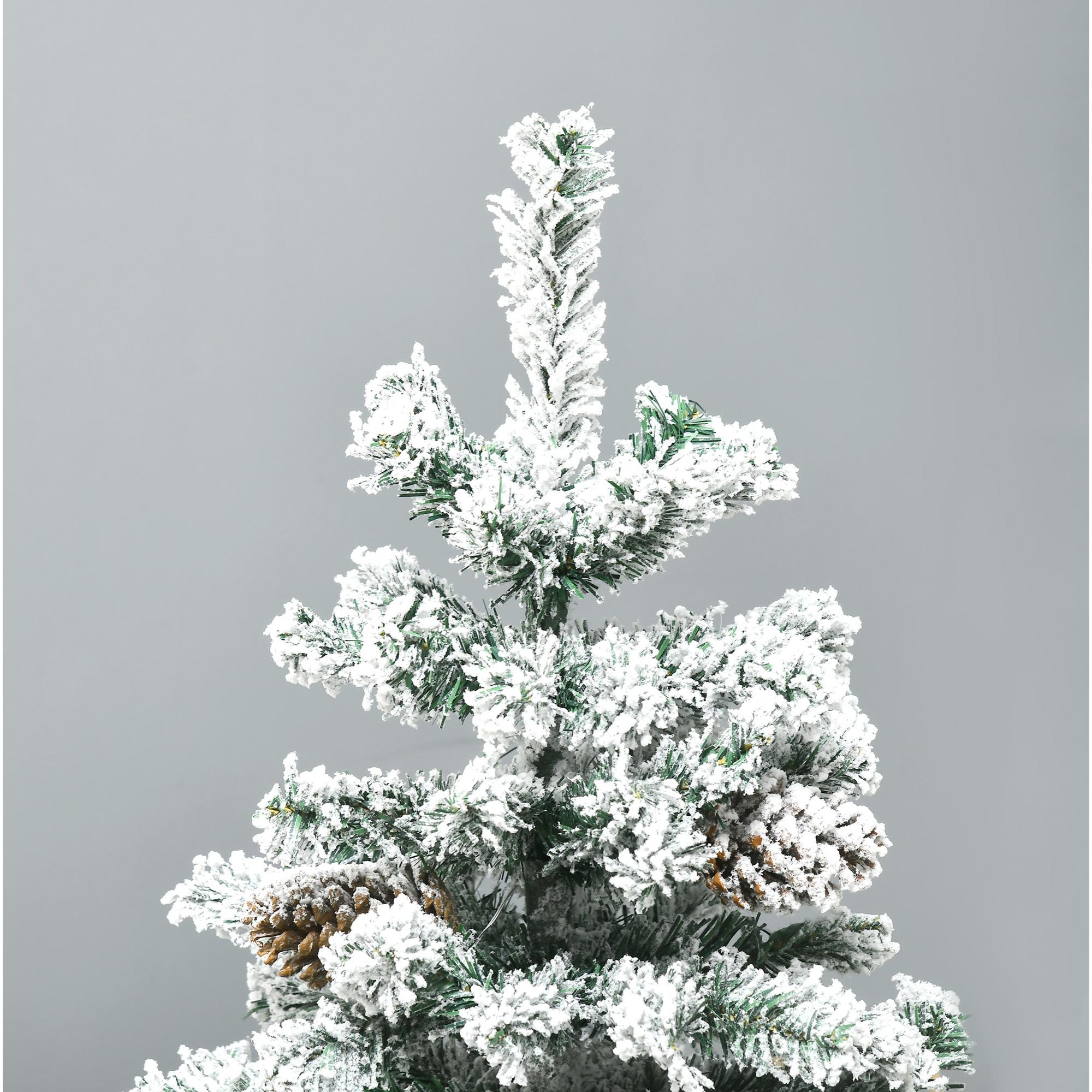 Sapin de Noël artificiel avec 28 pommes de pin arbre de Noël 269 branches enneigées support en acier socle pliable hauteur 120 cm vert