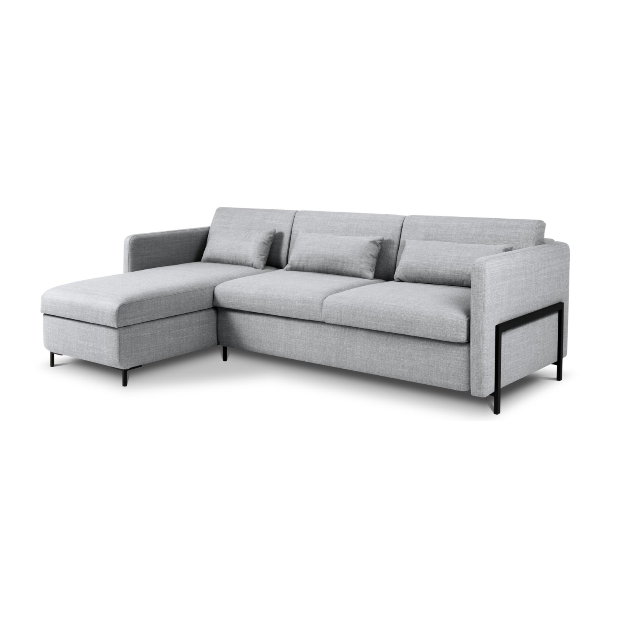 Canapé d'angle gauche convertible avec coffre de rangement "Yanis" 4 places en tissu structurel gris clair