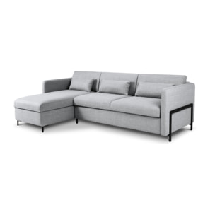 Canapé d'angle gauche convertible avec coffre de rangement "Yanis" 4 places en tissu structurel gris clair