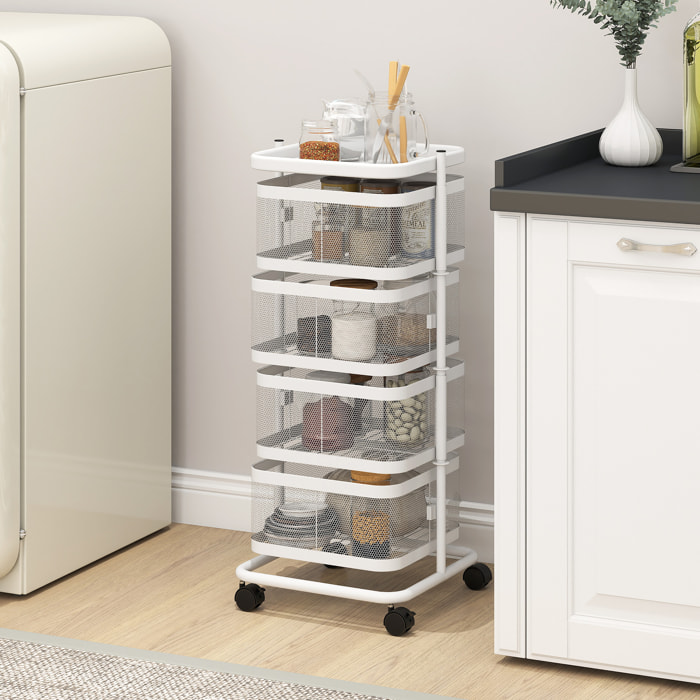 Resserre de cuisine 4 paniers rotatifs sur roues en métal H.77cm blanc