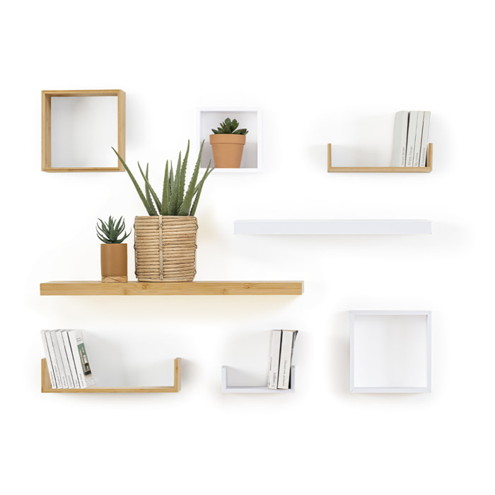 3 petites étagères murales cube Bambou Fixy