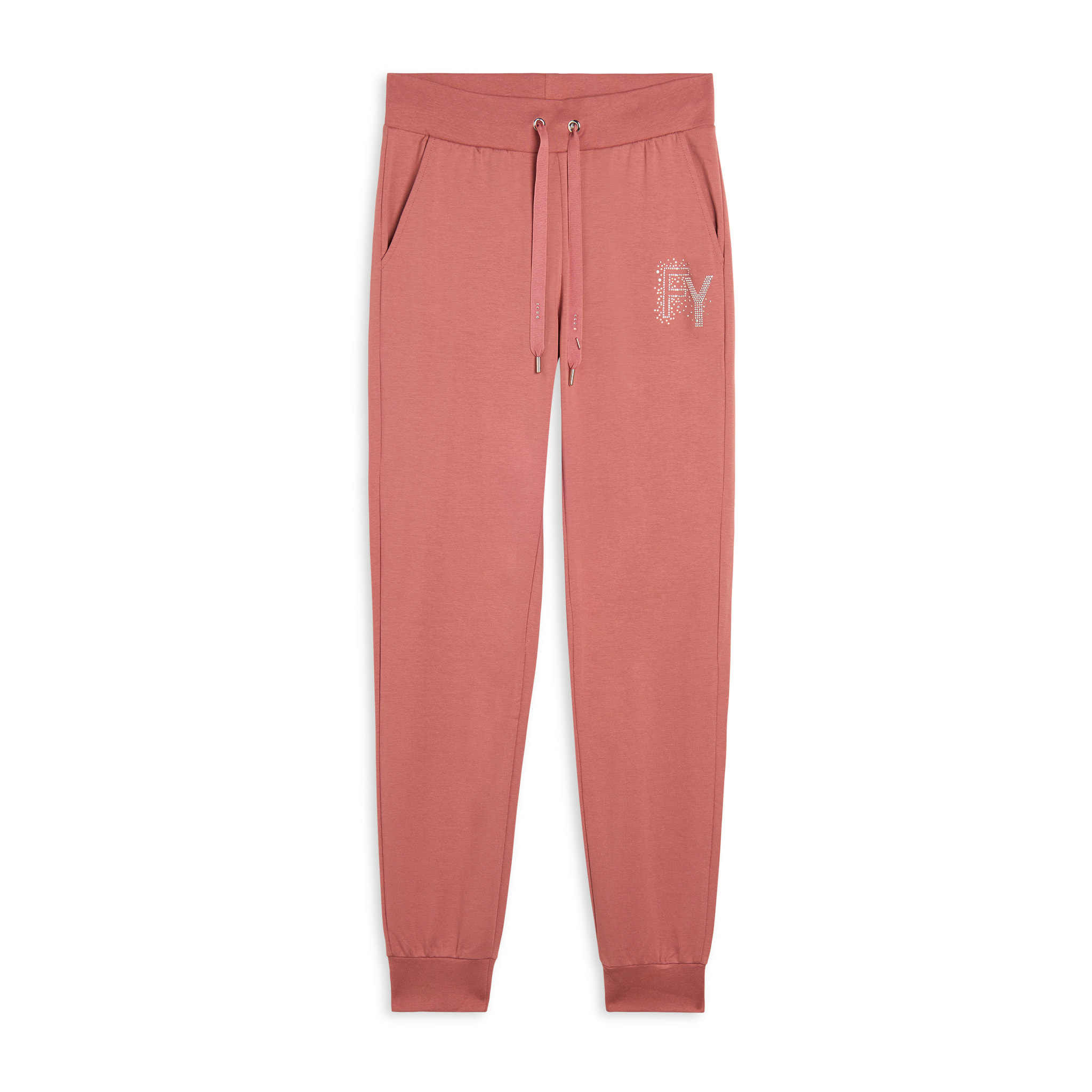 Pantaloni Sportivi con Polsini in Costina e Strass