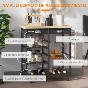 Carro de cocina Carrito Auxiliar de Madera 74x37x76cm Negro