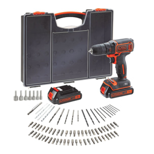 Perceuse-Visseuse sans fil 18V - 2 batteries 1,5 Ah - 20 250 cps/min - 2 vitesses - 80 accessoires - Livrée en organisateur