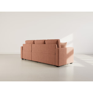 Cyrus - Canapé droit 3 places convertible en velours côtelé - Terracotta