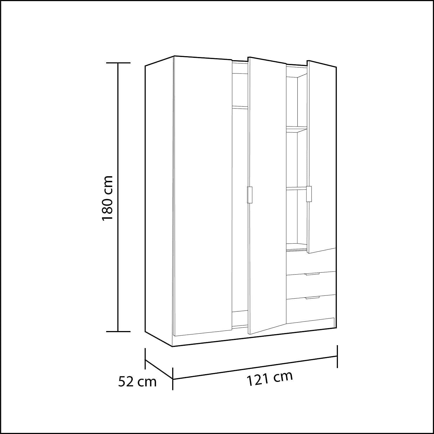 Armadio Con 3 Ante Battenti E 3 Cassetti Armadietto Con Asta Appendi Abiti E 3 Ripiani Per Camera Da Letto Design Moderno 180 x 121 x 52 Cm Rovere
