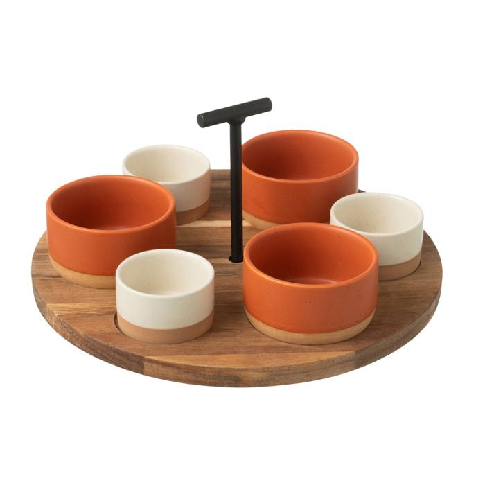 J-Line service A Tapas 6 Sets + Plateau - céramique/bois - blanc/orange