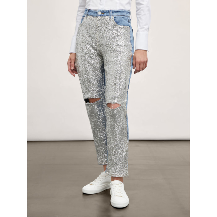 Motivi - Jeans regular full paillettes - Argento